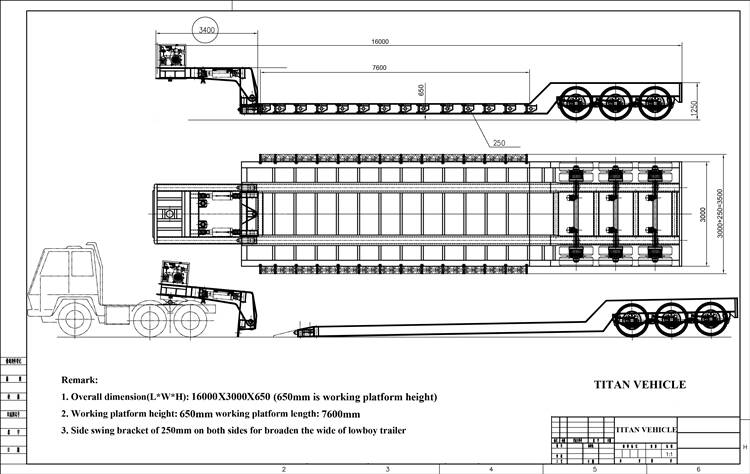 3 axles lowboy trailer