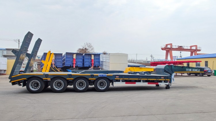 Super lower Clearance 4 Axle Low Bed Semi Trailer In Kazakhstan