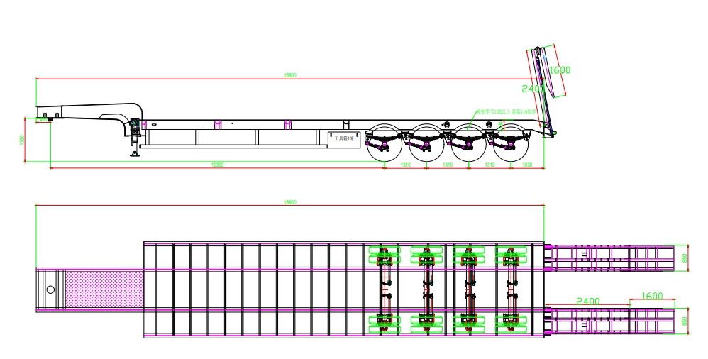 Super lower Clearance 4 Axle Low Bed Semi Trailer In Kazakhstan